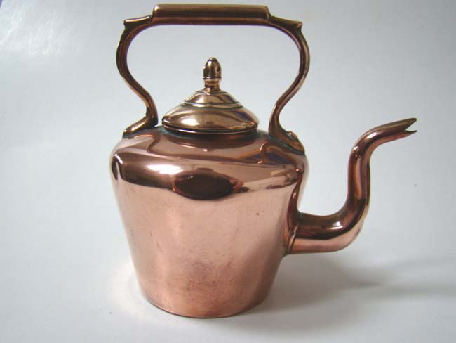 A nice Antique Brass mounted Miniature English Copper Tea Kettle circa 1840